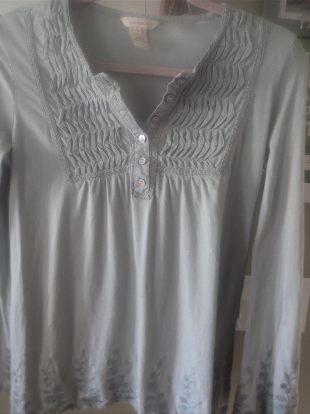 Sundance Light Blue Long-Sleeve Pintuck Henley